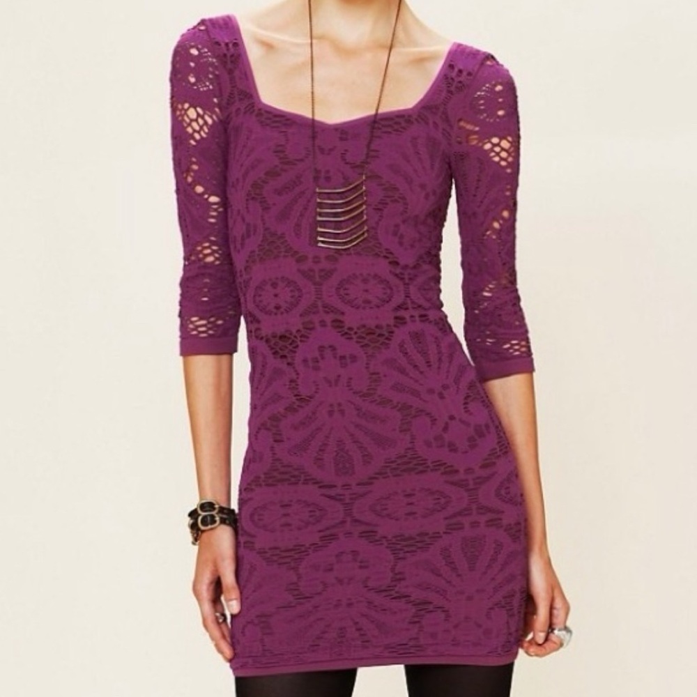Intimately free people Chic Long Sleeve Lace Dress in Plum